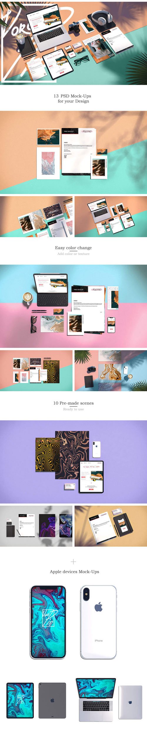 13 Pre-made Scenes PSD Mockups Collection