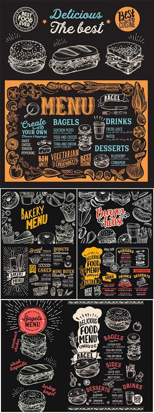 Menu food template for restaurant with doodle hand-drawn