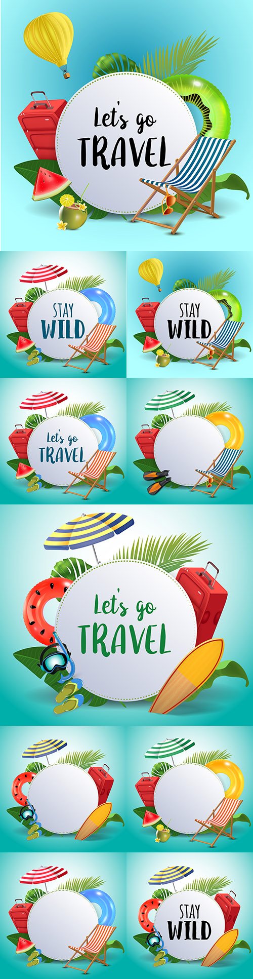 Nature summer travel landscape with holiday accessories