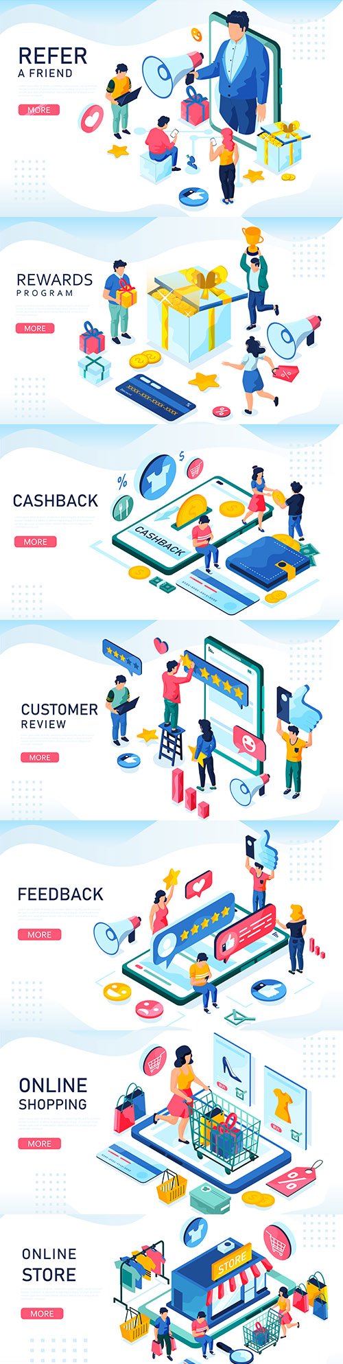 Retail sale and online purchase illustration isometric