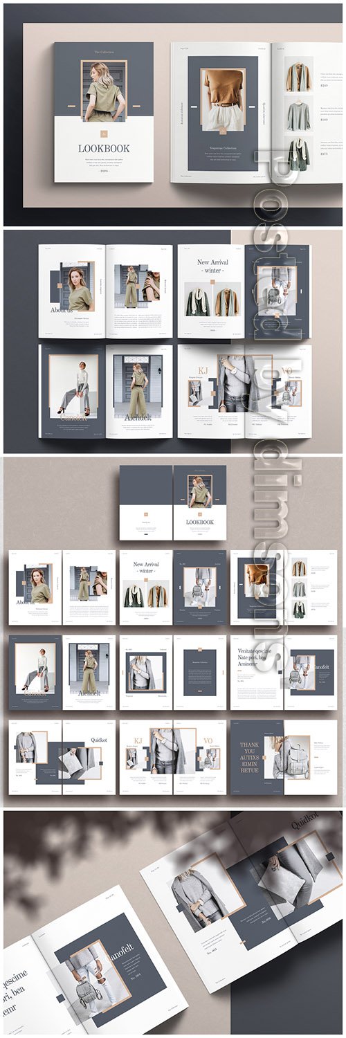 Fashion Lookbook Layout with Gray and Brown Accents