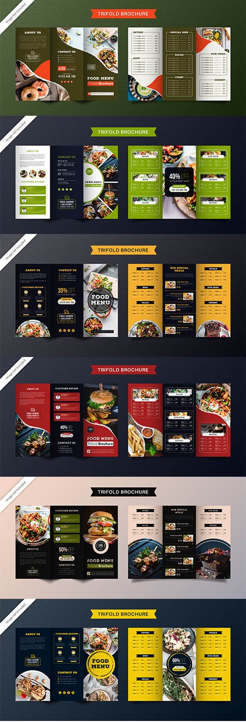 Food Trifold Brochure Template Menu Restaurant
