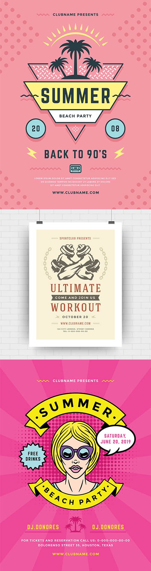Summer Beach Party Flyer and Fitness Center Poster Template