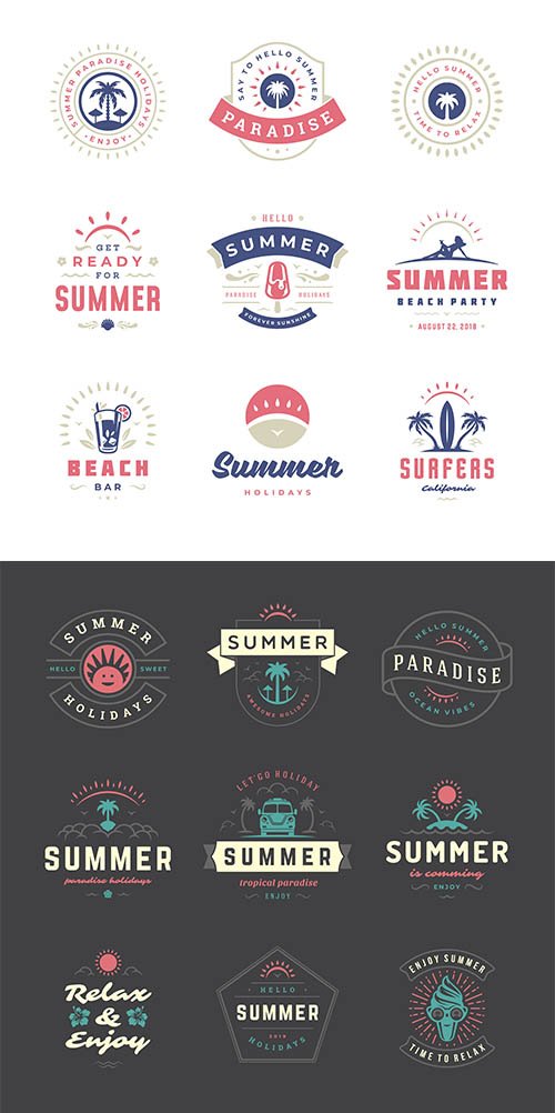 Summer Holidays Labels Badges Retro Typography Set