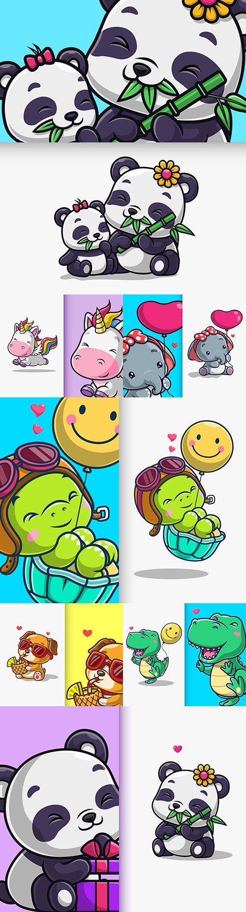 Cute Animals Mascot and Background Cartoon Character Illustration