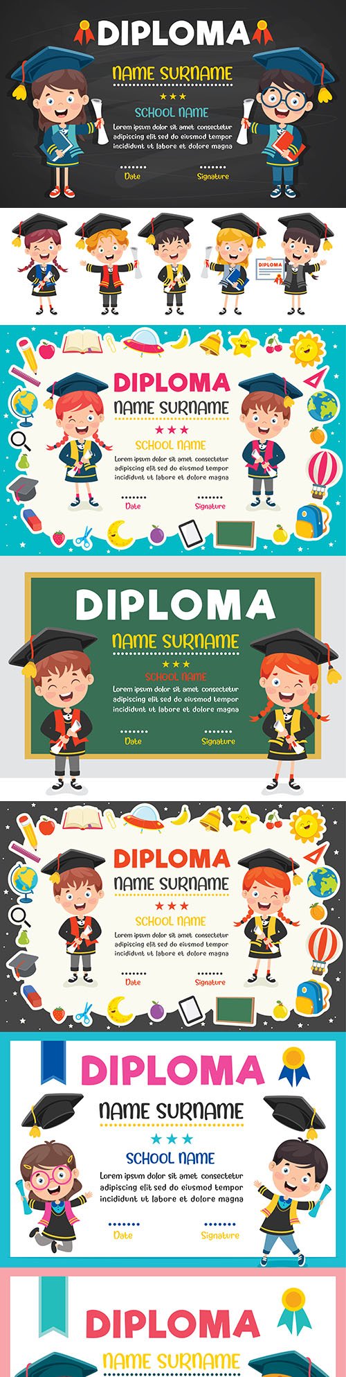 Diploma certificate for preschool and primary school children template