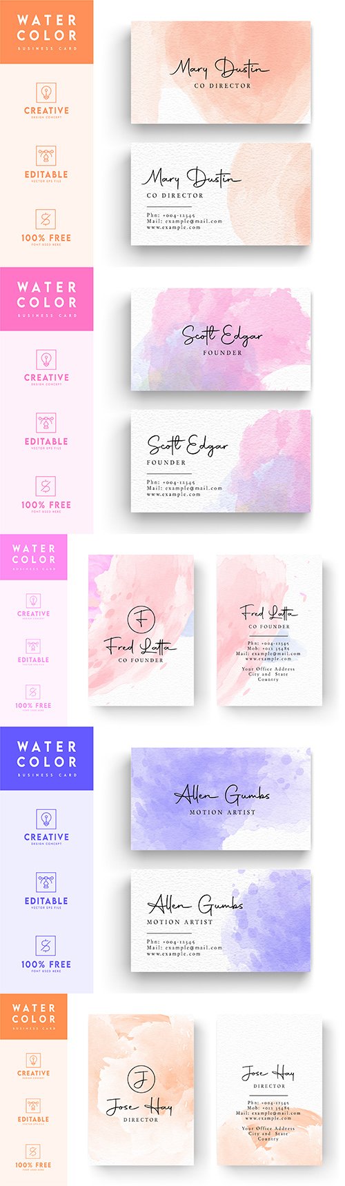 Business card modern art watercolor with decorative inscriptions