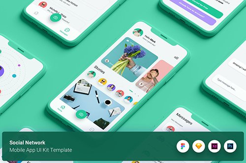 Social Network Mobile App UI Kit Template 8PW529Z