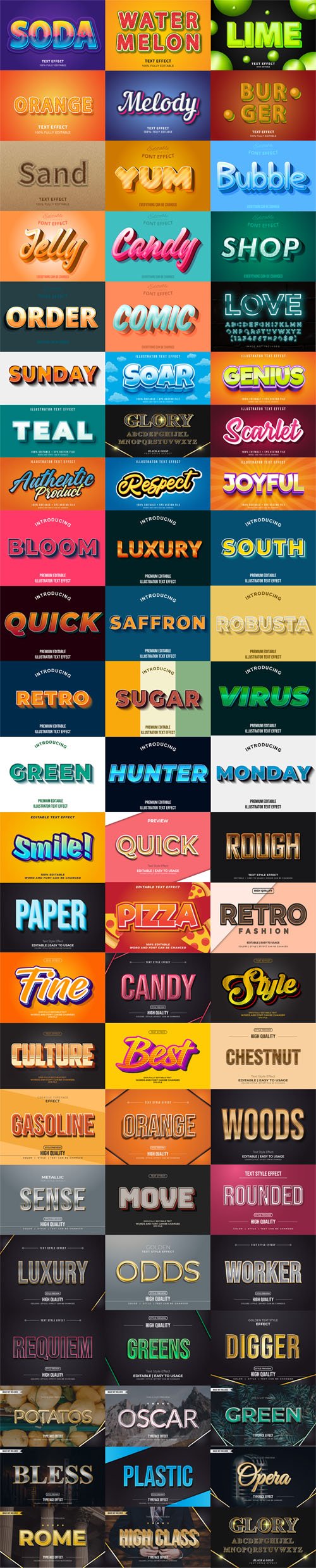 Editable Illustration Font Effects Bundle - Pack 1