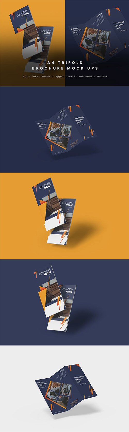 Realistic Trifold Brochure Mock-Ups