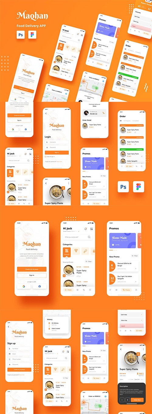 Food Delivery iOS App UI PSD and Figma Template