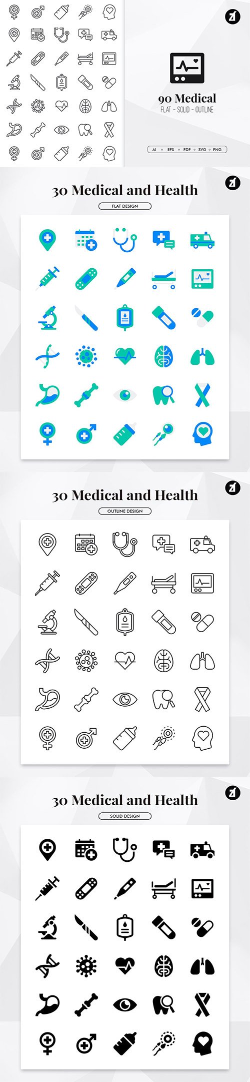 90 medical elements in minimal design
