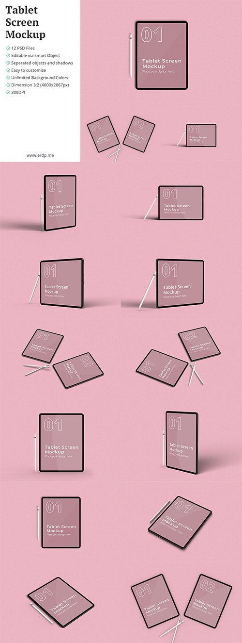Tablet Screen Mockup With Pencil 12 PSD files