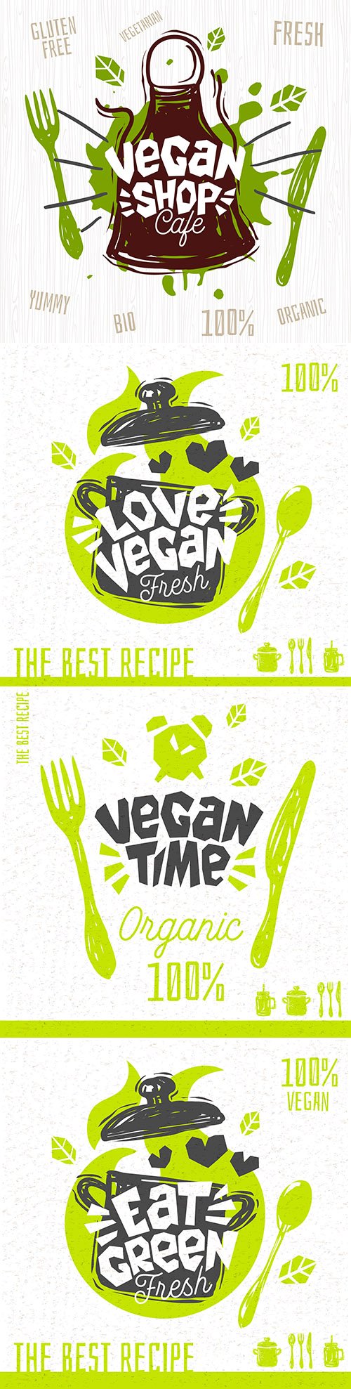 Vegan shop cafe logo fresh organic hand painted