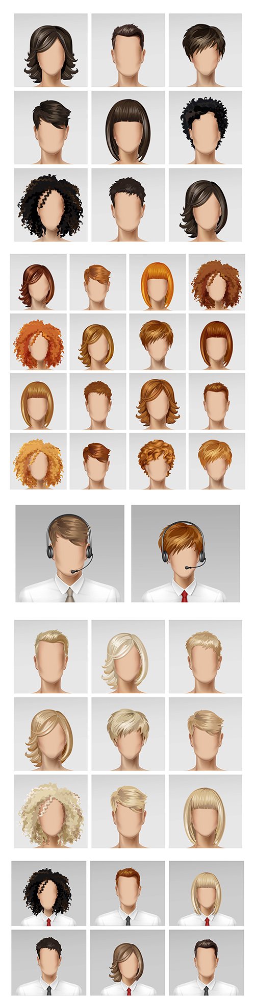 Business male and female face avatar profile head hair tie