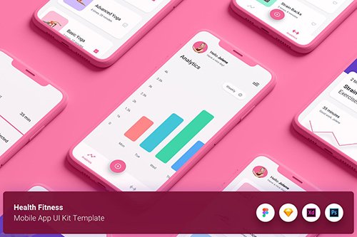 Health Fitness Mobile App UI Kit Template
