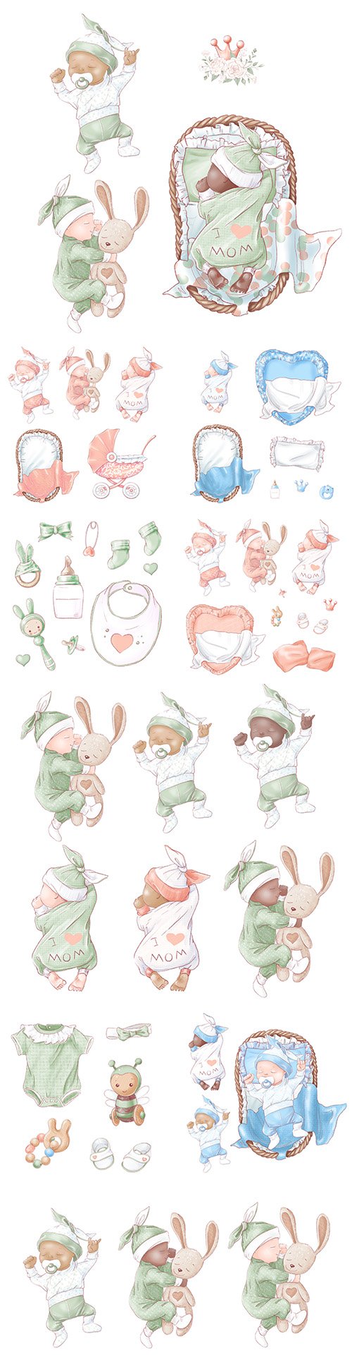 Set for newborn baby for birthday hand drawing