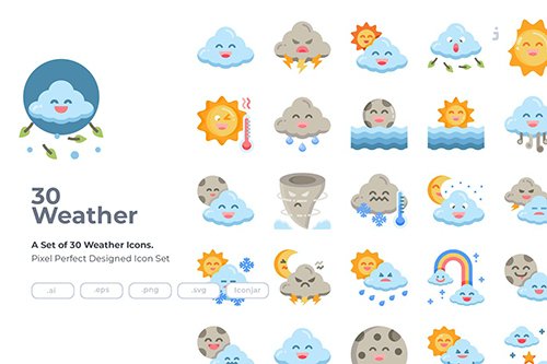 30 Weather Icons - Flat