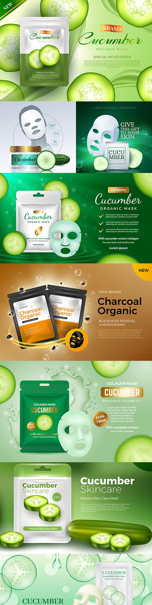Realistic cucumber sheet mask design template