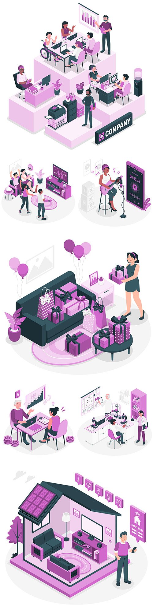 People of different professions and lifestyle isometric illustrations