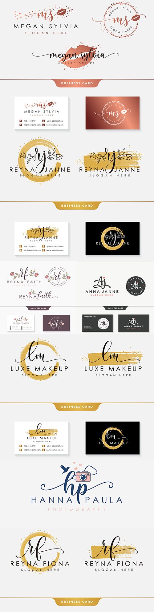 Beauty logo art element and business card design