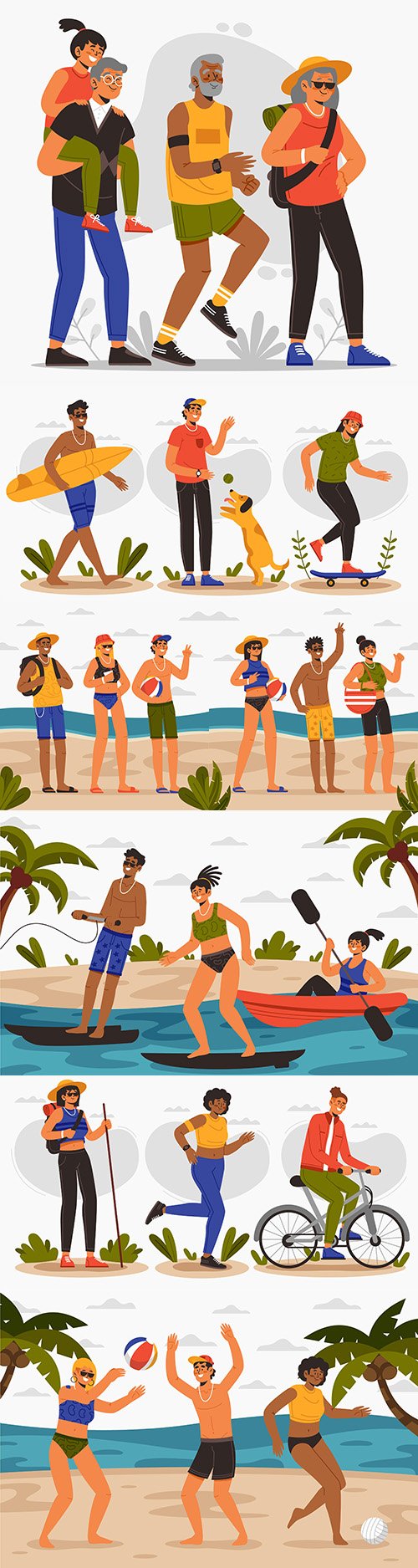 People on the summer beach and outdoor rest