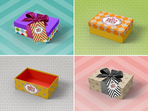 Gift Box with Cover and Tag Mockup