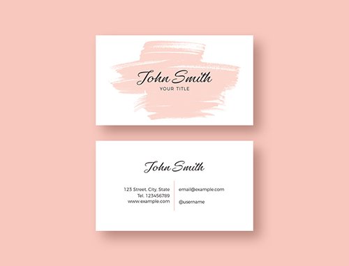Business Card Layout with Pink Brush Stroke Illustration