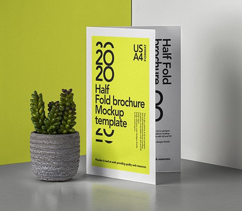 Classic Half Fold Brochure Mockup