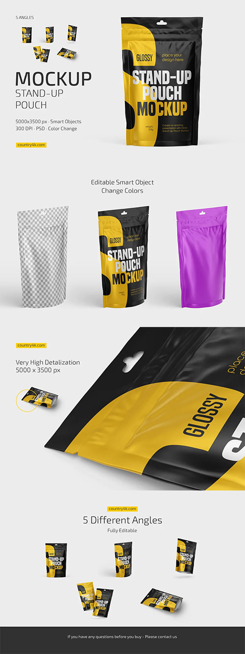 Glossy Stand-Up Pouch Mockup Set 6791459