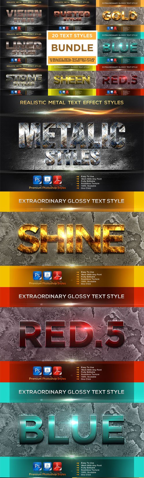 Download Metal Extraordinary Glossy Text Effect Styles Bundle Photoshop Actions Styles Free Psd Templates