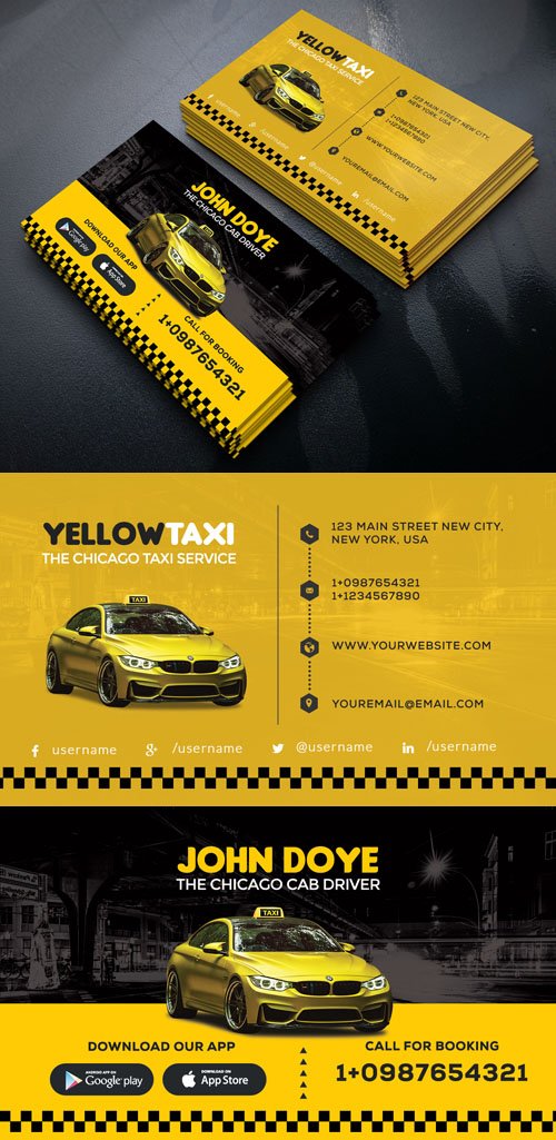 Yellow Taxi Service Creative Business Card PSD Template