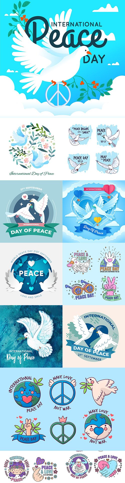 International Day of Peace with Pigeons and Hearts