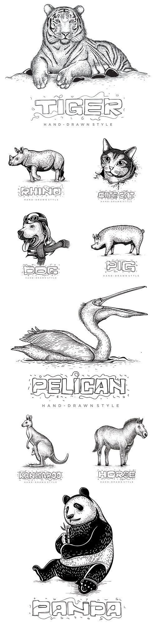 Wild and pets sketch drawing by hand design 2