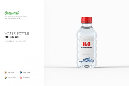 Plastic PET Bottle w Water Mockup 2738359