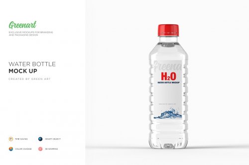 Plastic PET Bottle w Water Mockup 2738359