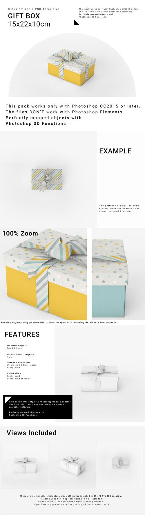 Gift Box Mockup - 3 Customizable PSD Templates