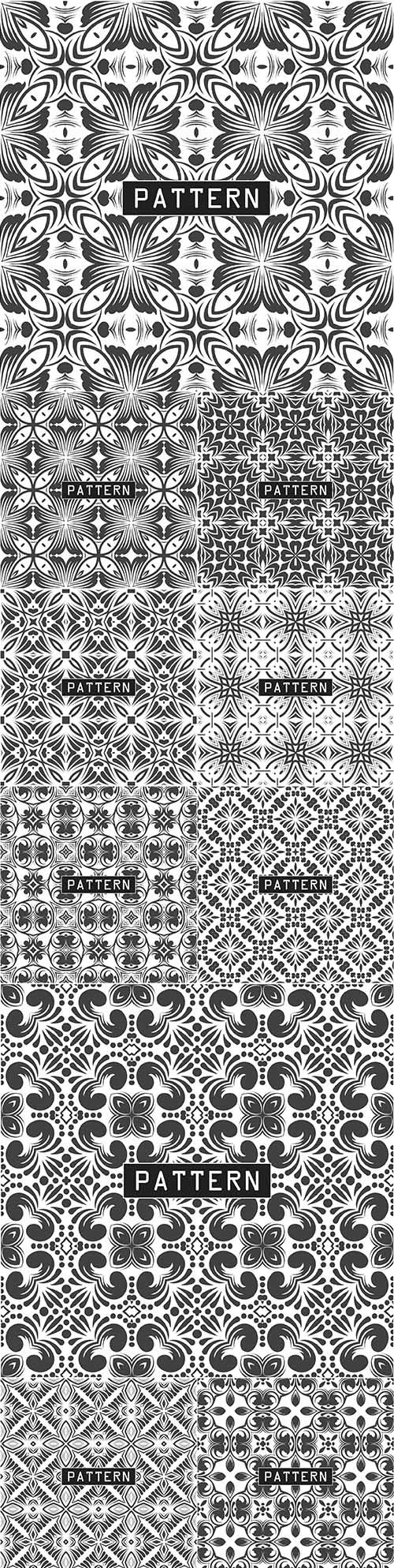 Decorative black and white seamless design pattern