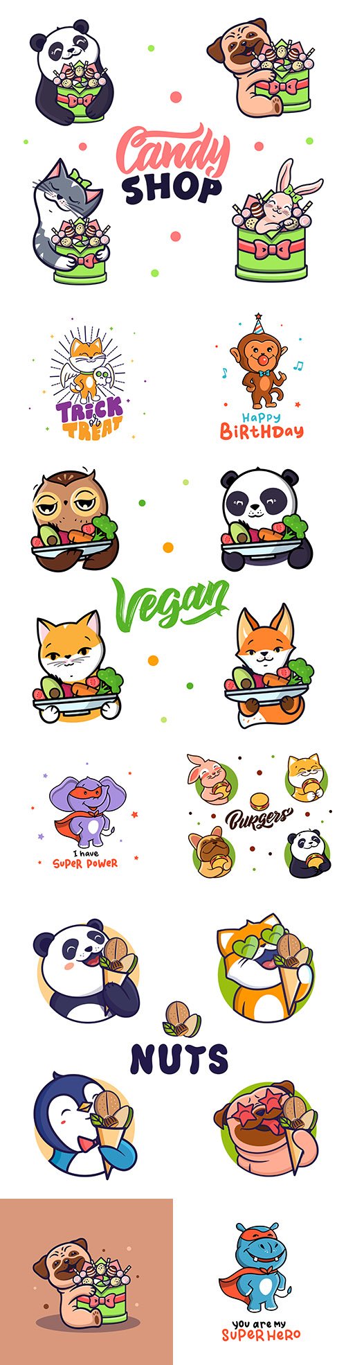 Animal cute cartoon emblem and logos design