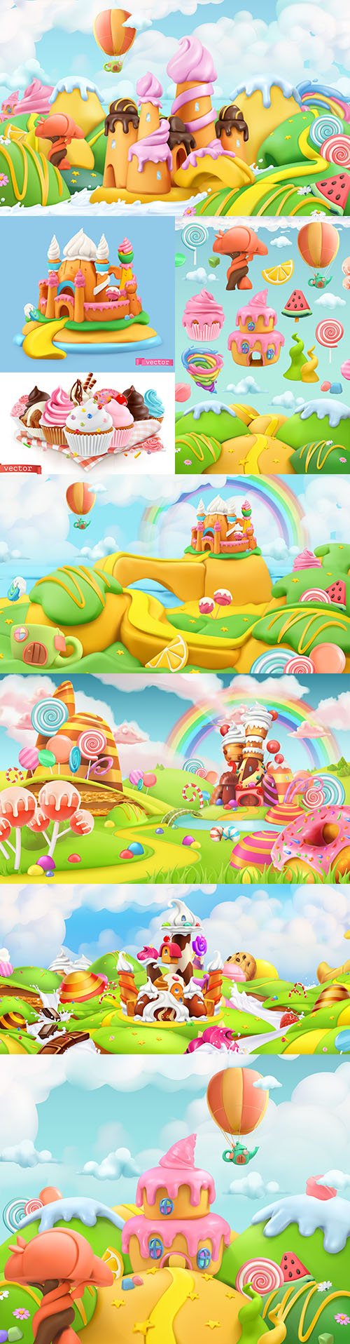 Sweet candy landscape of plasticine 3d realistic illustrations