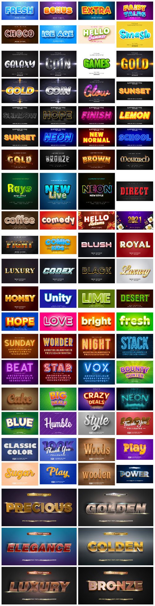 Editable Illustration Font Effects Bundle [Pack 4]