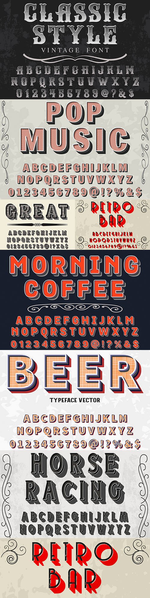 Editable font and alphabet retro illustration design