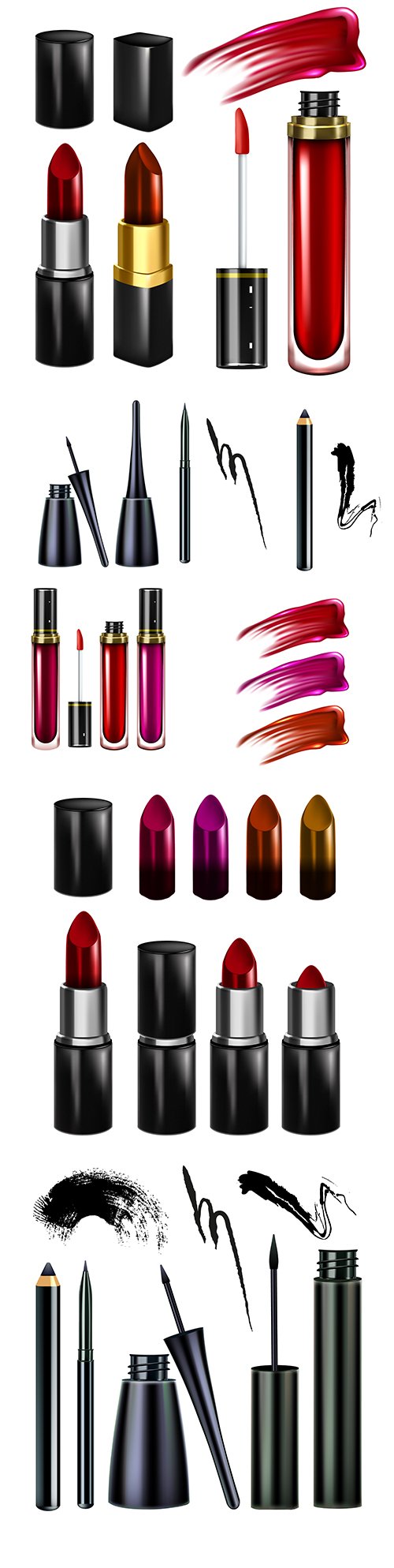 Lipstick and mascara cosmetics make-up realistic 3d illustrations