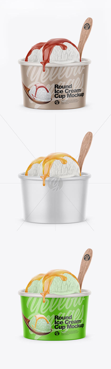 Paper Ice Cream Cup Mockup - Front View (High-Angle Shot)