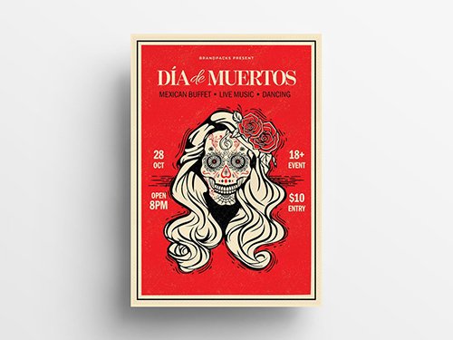 Dia De Los Muertos Illustrative Flyer Layout with Calaca