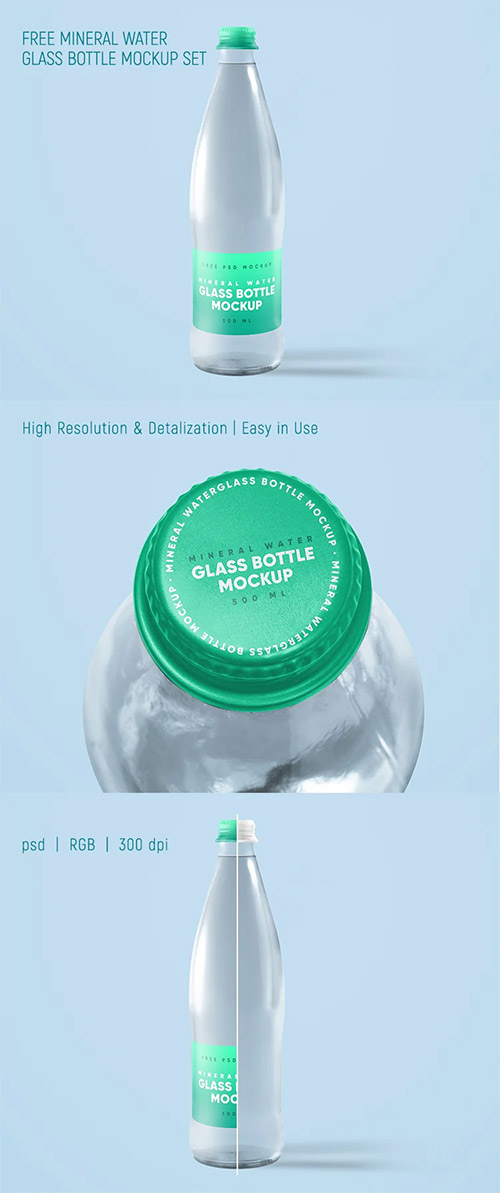 Mineral Water Glass Bottle Mockup Set