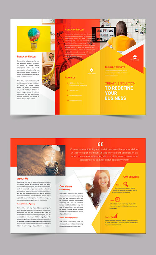 Trifold Brochure with Orange and Yellow Accents 522597364