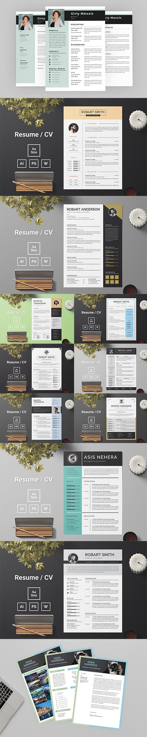 CV & Resume Template PSD and AI Pack Vol2