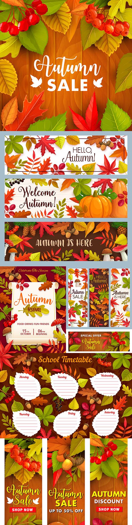 Autumn sale season discount and price illustration poster