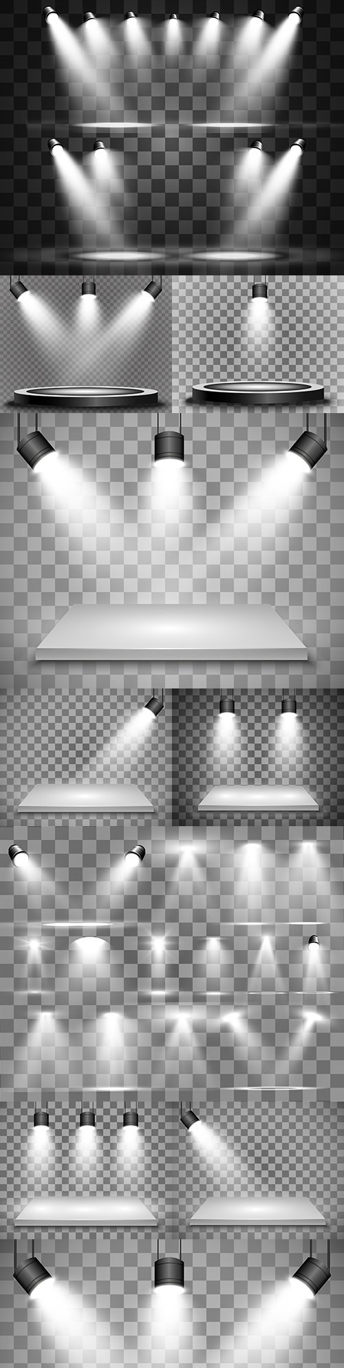 Round podium illuminated by spotlights in the background